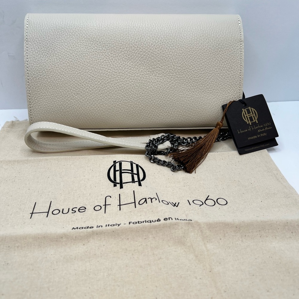 HOUSE OF HARLOW CLUTCH, MADE IN ITALY, BEIGE LEATHER, VERSATILE, UNIQUE DESIGN - Picture 4 of 15